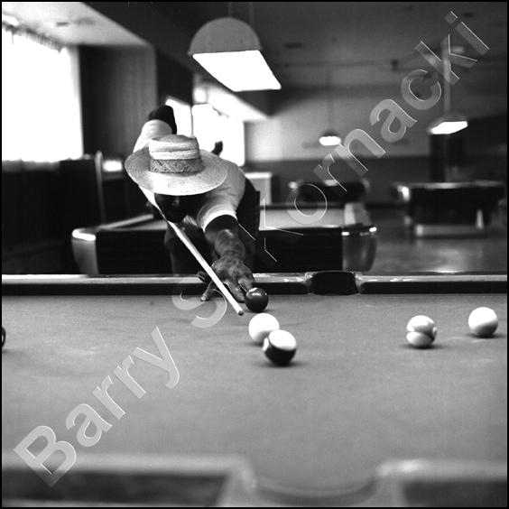 Pool Player, black and white photograph